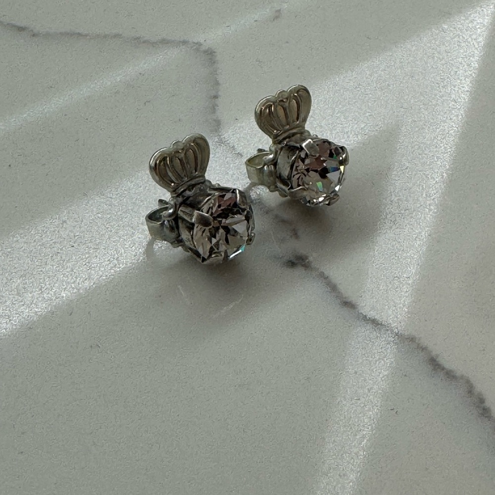 Cubic Zirconia 925 Stamped Studs with Crown Backing - Picture 3 of 7